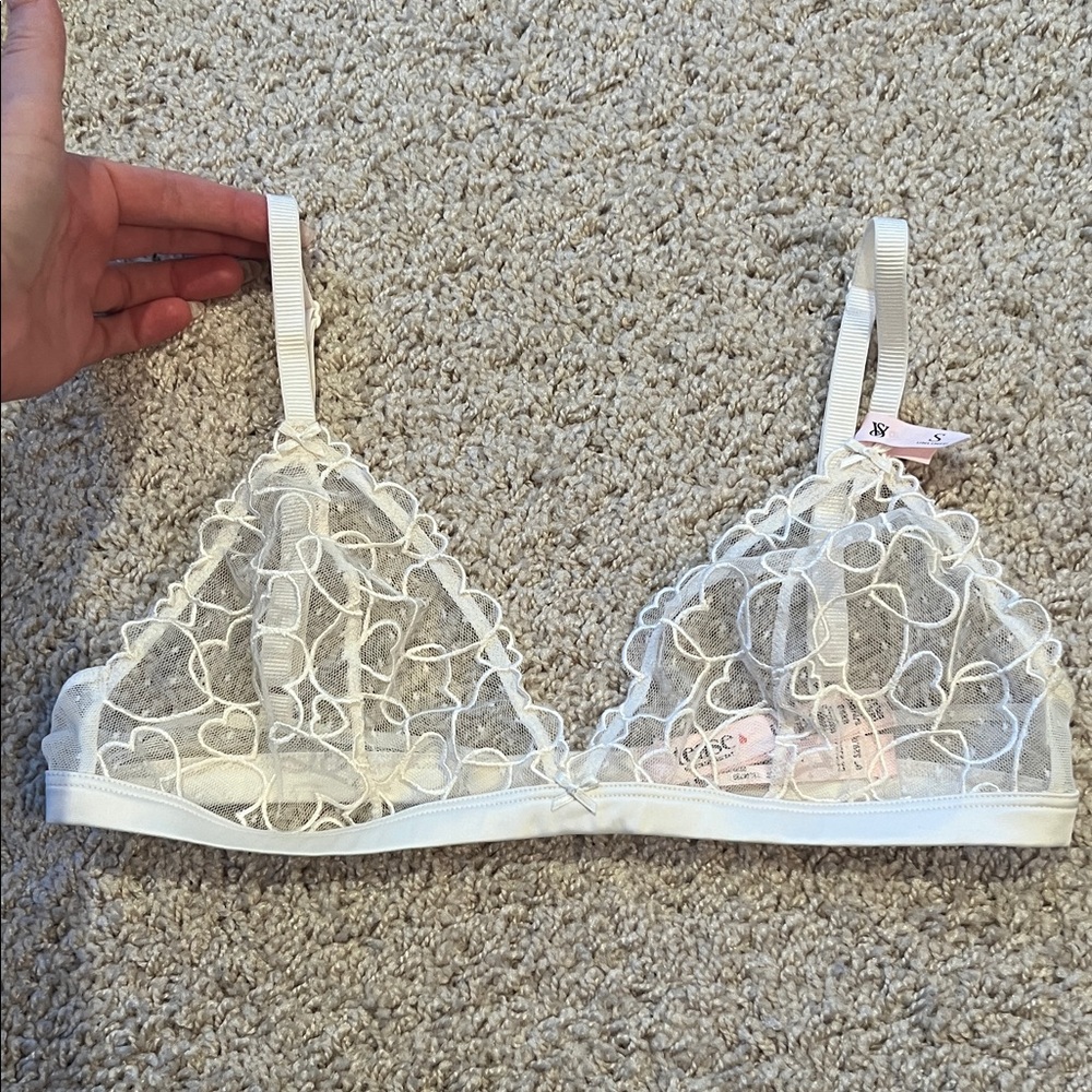 VS tease NWT small White Heart Embroidered Sheer Bralette